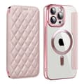 Etui til iPhone15plus pink magnetisk ins diamantformet fuld dækning lammeskind