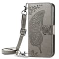 Fodral för iPhone 13 Pro grått läder crossbody midja axel långt snöre plånbok