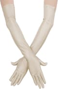 Lange satenghansker for kvinner Operahansker for bryllupsdansefester Elastiske hansker (Beige)
