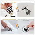 Miniatyrbilde 4 av 5: Universell pop-up vask/badekarplugg 34–38 mm, rustfritt stål/messing anti-tilstoppende hårfilter
