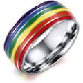 8mm Rostfritt Stål Emalj Regnbåge HBTQ Pride Ring för Kvinnor och
