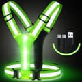 LED reflexväst, USB-uppladdningsbar, justerbar midja/axel - Grön