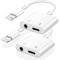 2-pakning iPhone hodetelefonadapter, 2-i-1 Lightning til 3,5 mm lyd + lader