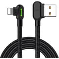 Vinkel USB-kabel med LED-lys, 90 graders nylonladekabel, reversibel USB-hurtiglader, datasynkroniseringsladeadapter, fungerer med iPhone