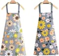 Vattentäta köksförkläden, 2-pack blommiga förkläden med fickor