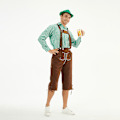 Miniatyrbillede 1 af 2: München Oktoberfest Tøj Mænds Ternet Skjorte Overalls Dragt Sceneoptræden Tøj Brown pants+green top (without hat) L