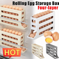 Miniatyrbilde 2 av 9: 4-lags eggestativ for kjøleskap Eggdispenser Automatisk rullende eggbrett Oppbevaring 30 eggbeholder Grå