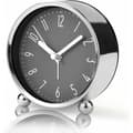 Tyst, icke-tickande väckarklocka, 4'' analog batteridriven med stor display, modern grå design