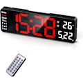 Miniatyrbild 1 av 5: Digital klocka, 13\" stor skärm Digital väggklocka för vardagsrumsinredning, LED-väggklocka med fjärrkontroll, timer, 12/24H