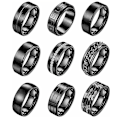 Miniatyrbilde 6 av 7: 9-delt sett 8mm titanstål ring for menn og kvinner, enkel børstet bryllups- og forlovelsesringsett, svart 9-delt sett nr. 7 No.7