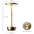 Miniatyrbild 6 av 7: Sladdlös I-formad metallisk bordslampa med touchsensor, 3 färger dimbar laddningsbar skrivbordslampa Gold+Silver 2pcs