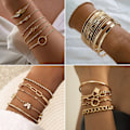 Miniatyrbillede 2 af 8: Punk armbånd med diamant sommerfugl stak kæde smykker hip hop multi-lag armbånd OT armbånd AB824-01 guld AB824-01 Gold