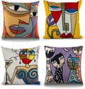 Set med 4 Picasso örngott 45x45cm broderad bomullslinne A