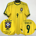Miniatyrbild 1 av 3: VM 1998 Brasilien Hemma Kortärmad Retro Tröja 1998 Nr 9 Ronaldo Jr. Rivaldo XL XL