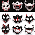 Miniatyrbild 2 av 11: 2st Halloween tvådimensionell halv ansiktsblödande mask tiger Yasha Tengu varg nue mask dansföreställningsmask Yaksha Black Bleeding