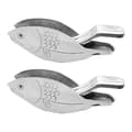 2-pack manuell citruspress i rostfritt stål, fiskformad handhållen citron- och limepress för hemköket, silver