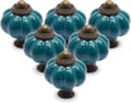 12-pack Teal Keramiska Dörrknoppar med Pumpadesign