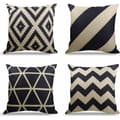 4 Linnekuddöverdrag 45x45cm för Soffa, Säng, Trädgård - Svart-Beige Set