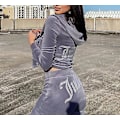 Miniatyrbilde 3 av 8: Velor Juicy Sysett Hettegenser Fløyel Glidelås Genser Og Bukse Sett Sportsklær 2024 Kvinner Vår/Høst Treningsdress Beskjær Grå XL Gray XL