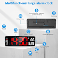 Miniatyrbild 4 av 5: Digital klocka, 13\" stor skärm Digital väggklocka för vardagsrumsinredning, LED-väggklocka med fjärrkontroll, timer, 12/24H