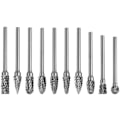 Miniatyrbillede 2 af 5: 10 stk. dobbeltsnit tungsten solid carbide stål roterende burres sæt 3mm skaft skaft twist bor til Dremel roterende værktøjer