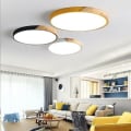 Miniatyrbillede 3 af 5: LED-loftslampe, 18W 3 farvetemperaturer, træ soveværelse loftslamper cirkulær moderne loftslampe til køkken, stue, gang, grøn