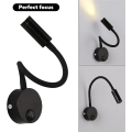 Miniatyrbillede 4 af 5: Stykker Sort Væg Læselampe 3W, Fleksibel Justerbar Hals Væglampe Aluminium Skrivebordslampe, Sengelampe med Afbryder LED Øjenpleje