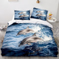 Miniatyrbild 1 av 2: Dolphin 05# 3d Hemtextilier Sängkläder Delfin Djurtryck Påslakan Tre Delar Lakan Set