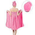 Pikkukuva 4 / 5: Saunakiltti naisille, pehmeä ja imukykyinen sarong-kiltti tarralla ja spa-hiustenkuivauspyyhe, luomupuuvillaa 150 x 90 cm