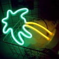 Miniatyrbillede 2 af 5: Neon natlampe med palme og LED-fod - Batteri eller USB-drevet til soveværelse, julefest (palmetræ gul + grøn-kokosnød)