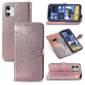 Miniatyrbillede 1 af 5: Etui til iPhone 12 Cover Læder Pung Etui Embossing Mandala Magnetisk Flip Beskyttelse Stødsikker - Rosaguld