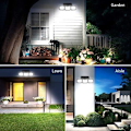 Miniatyrbillede 2 af 5: LED Solcelle Spotlys, 70 LED 3 Hoved Udendørs Lys Bevægelsessensor, Lumens Udendørs Solcelle Spotlys, IP67 Varm Gul Udendørs Solcelle Lys Have, Indgang
