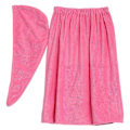 Pikkukuva 1 / 5: Saunakiltti naisille, pehmeä ja imukykyinen sarong-kiltti tarralla ja spa-hiustenkuivauspyyhe, luomupuuvillaa 150 x 90 cm