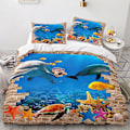 Miniatyrbild 1 av 2: Dolphin 08# 3d Hemtextilier Sängkläder Delfin Djurtryck Påslakan Tre Delar Lakan Set