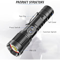 Miniatyrbillede 2 af 5: XHP99 LED Lommelygte 20000 Lumen Super Lys Stærk Taktisk 5 Tilstande Zoomable Vandtæt USB Genopladelig Lommelygte til Camping Vandring Udendørs Nødsituation