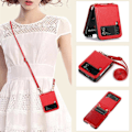 Miniatyrbillede 1 af 2: Læderpung etui med kortspor kompatibel med Samsung Galaxy Z Flip 4 med justerbar crossbody snor