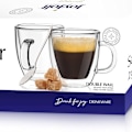 Miniatyrbilde 5 av 6: Dobbeltveggede isolerte glass espressokopper (sett med 2)
