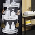 Miniatyrbillede 2 af 7: Vægmonteret opbevaringshylde til badeværelse, trekantet badeværelse