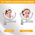 Miniatyrbillede 7 af 8: Vægmonteret makeup spejl, 10x forstørrelse, LED-belyst, 360°