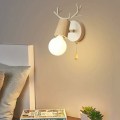 Miniatyrbillede 2 af 5: Nordisk Moderne Design Hjortetak Form Trævæglampe med Trækædeskontakt Læsestue Soveværelse Væglampe E27, Ingen Pære