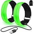 Pikkukuva 1 / 3: Ladattava LED-ranneke, 2 pakkausta USB-heijastavia valonauhoja lapsille, lenkkeilyyn, juoksuun ja urheiluun