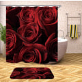Miniatyrbillede 2 af 4: Glam Fire Rød Rose og Sorte Blade Bruseforhæng Badeforhæng 150x180 Cm