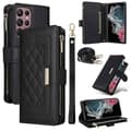 Læder lynlås pung etui til Samsung Galaxy S22 Ultra 5G Black