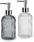 Flytande Tvåldispenser, Tvåldispenser i Glas med Handpump, 2-pack Påfyllningsbar Vätska, Vit + Grå, 400ml