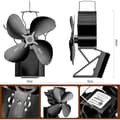 Miniatyrbillede 5 af 6: 2 i 1 Magnetisk Pejsventilator, 4 Blade Pejsventilator, Lydløs Brændeovnsventilator med Termometer, Sort