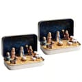 Miniature krybbespil i blikæske, bærbar lommestørrelse, gaveæske med krybbespilsfigurer 2pcs
