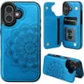 Fodral för iPhone 17 med korthållare, blommiga magnetknappar skyddande plånboksfodral för kvinnor för iPhone 17 blue iPhone 17 Pro Max