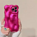 Miniatyrbild 1 av 5: Skal för iPhone 15, Cool Hot Pink Bubble Design 3D Meteoritmönster Vågigt Lockigt Ram Glitter Skal, Stötsäkert Mjukt TPU Skydd, för iPhone 15