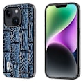 Miniatyrbillede 1 af 5: Til iPhone 15 ABEEL Ægte Læder Mahjong Mønster Sort Kant Telefon Cover