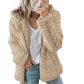 Fleece Fluffig Hoodie Dam Långärmad Jacka Vinter Varm Teddybjörn Kofta Khaki